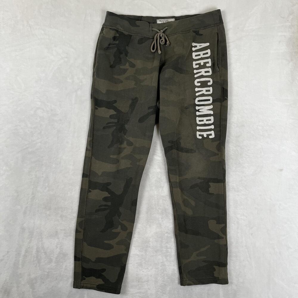 Abercrombie & Fitch Sweatpants Mens Medium Green Camo Joggers Elastic Waist Logo